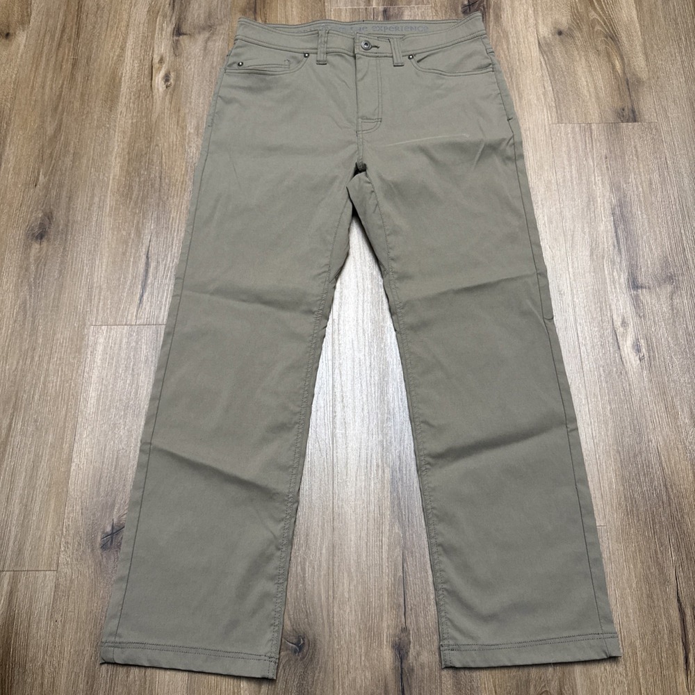 PrAna Brion Pants Men's 34x29 Straight Nylon Blend Stretch Slim‎ Fit Brown Green